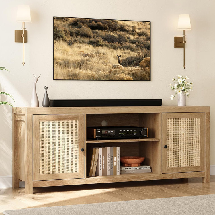 AMIBZ TV Stand For 65 Inch, Rattan Entertainment Center With 2Tier